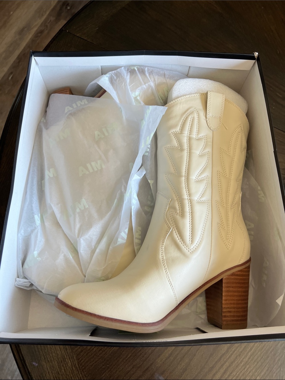 MIA Cream Leather Western-Style Heeled Boot - Picture 2 of 4